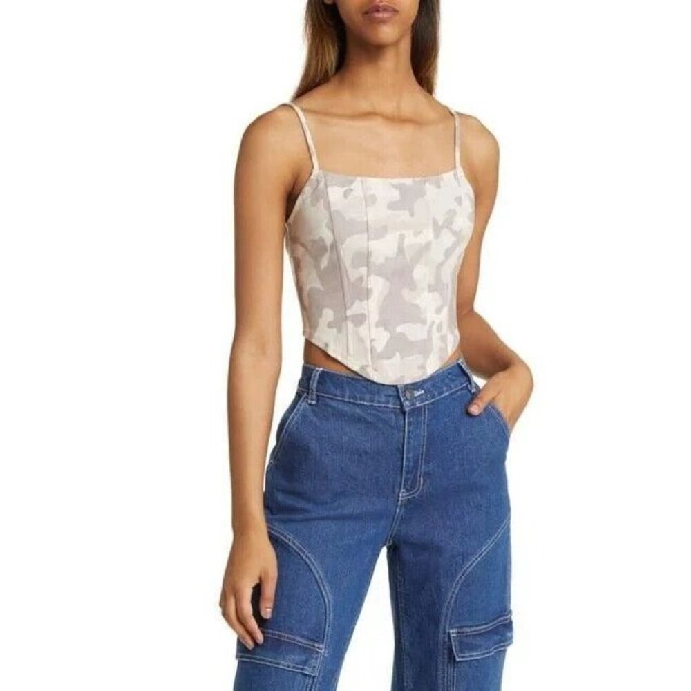 BP Nordstrom Medium Gray Camo Corset Camisole